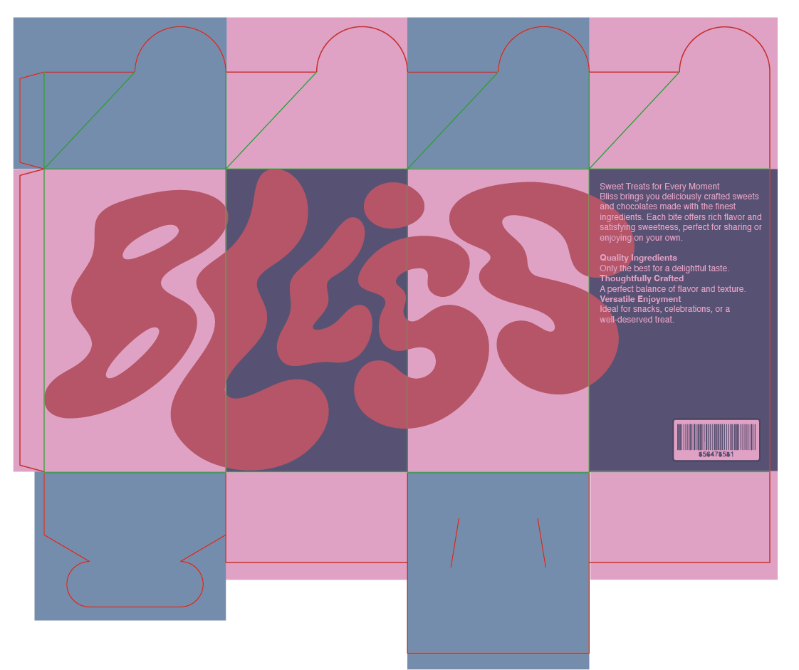Flat plan of the bliss retail and beauty packaging