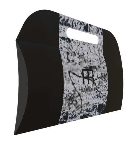Black and white designed pillow pack for beauty and retail packaging