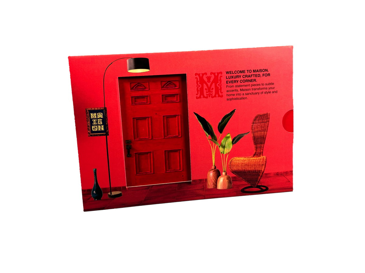 Seasonal promotional mailer for a furniture brand