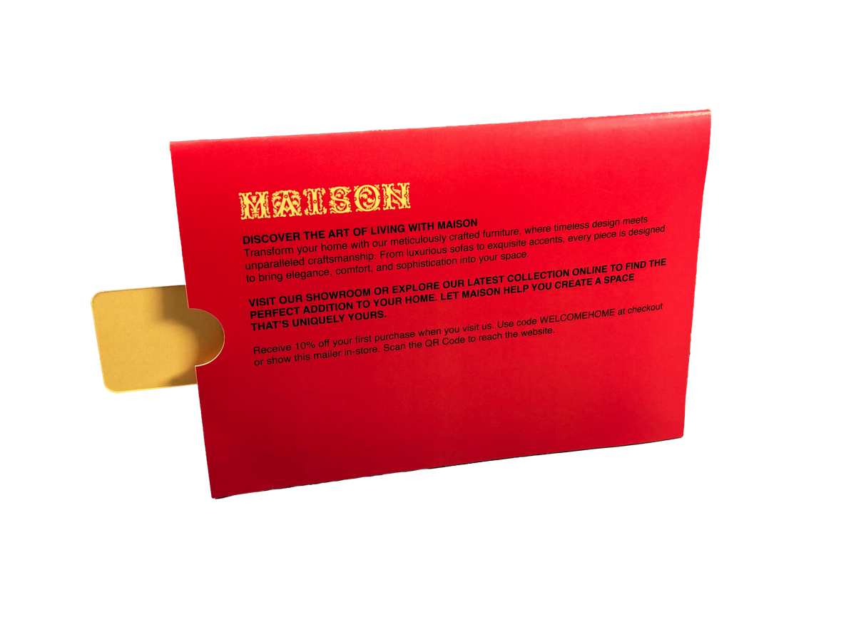 The back of the Maison sliding mailer