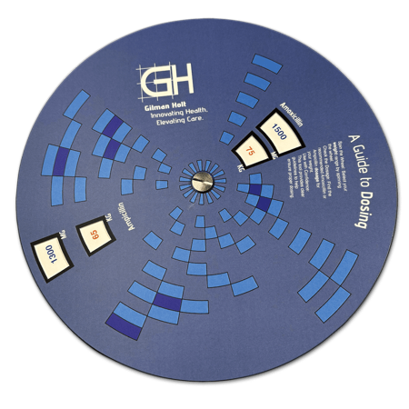 Double ended dosing disc calculater
